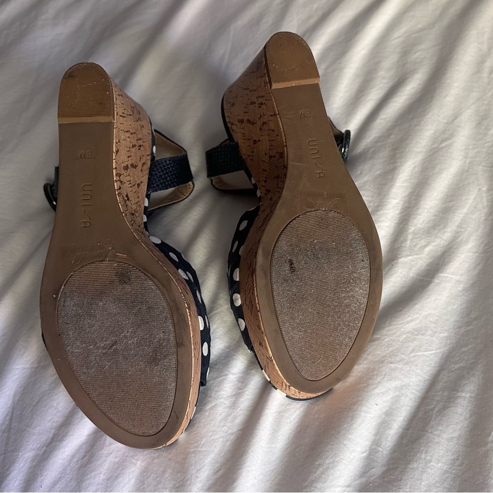 Blue and white polka dot cork platform sandals - Picture 7 of 7